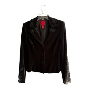 JS Collections Black Velvet Blazer with Embellishments
